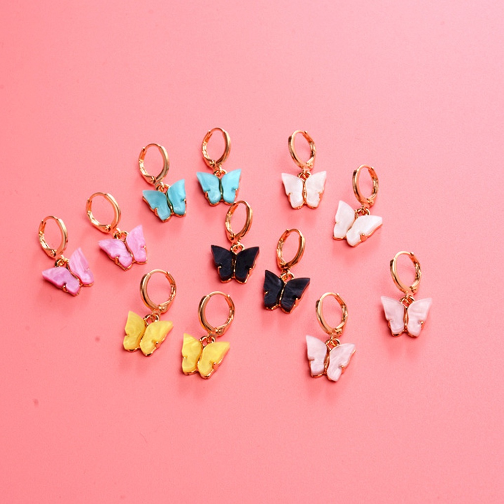 Hu Hu Hu Hu Hu Alat Bantu Pasang Kacamata♡ 2pcs / Set Anting Tusuk + Kalung Liontin Kupu-Kupu Bahan Alloy Untuk Wanita