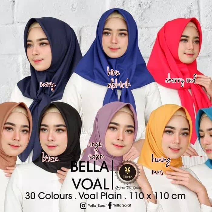 Jilbab Segi Empat Bella Voal Plain By Yeffa Scarf