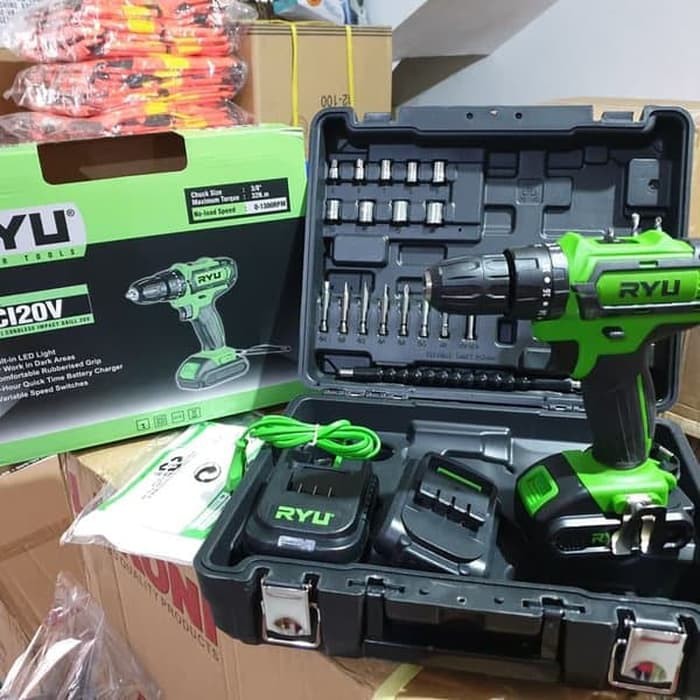 Mesin bor baterai cas RYU Cordless RCI 20 V RYU RCI 20V RCD 12V Bor Cordless 2 baterai 36V Impact Drill 20 Volt Mesin Bor Cordless RYU RCI 20V