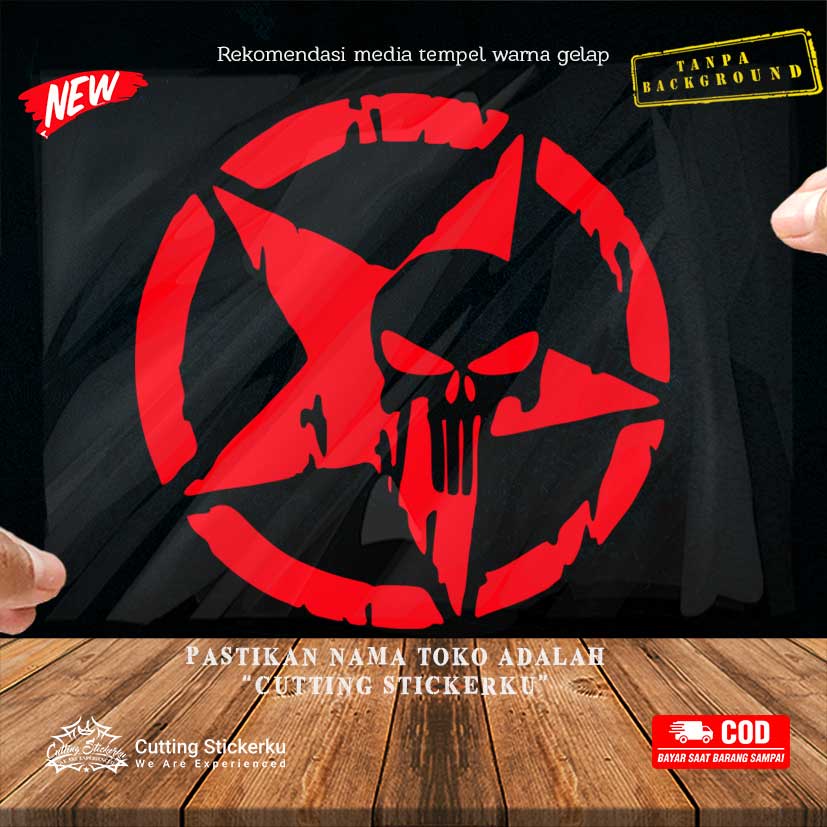 Cutting Stiker Skull Star The Punisher Variasi Jeep Motor Mobil Sticker Helm Style Timbul Keren Nyala Dasbor Spakbor Visor Body Kaca Helm Hologram Reflective Tahan Air Bodi Samping Off Road Outdoor Scoopy Vario Beat NMAX PCX Vespa Aesthetic Pickup Modif