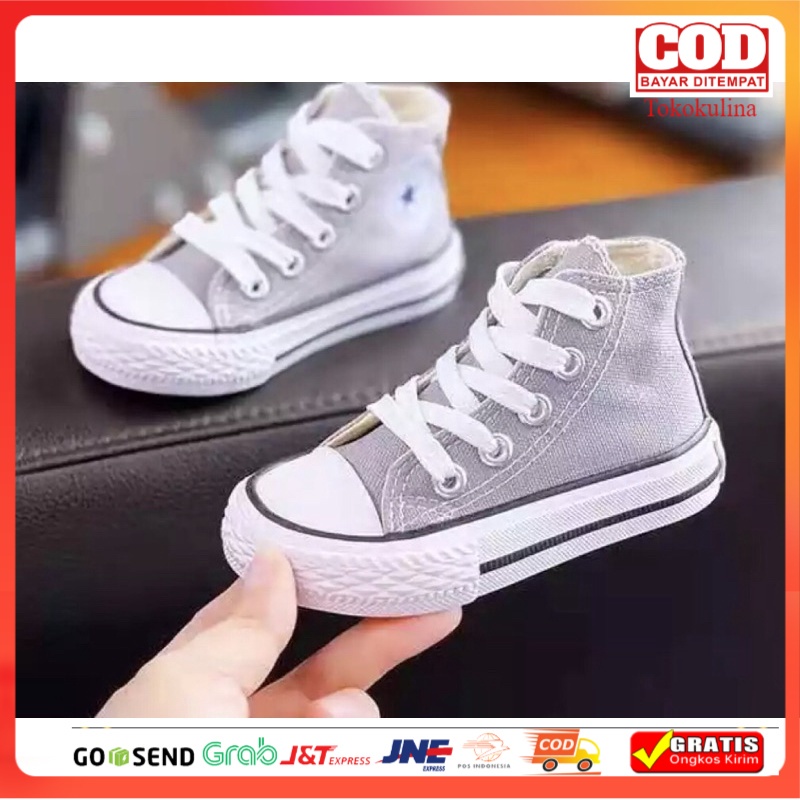 Sepatu Converse Anak Model Tinggi / Sepatu Allstar Anak Abu / Sepatu Sekolah Anak / Sepatu Casual Anak