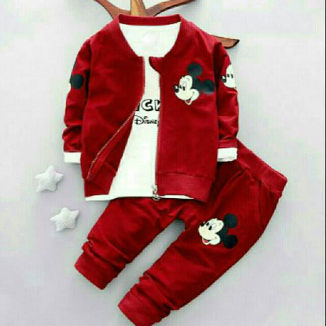 Setelan Anak Perempuan | Set Mickey Disney 3in 1 Jaket Inner & Celana Fit 2-3 tahun