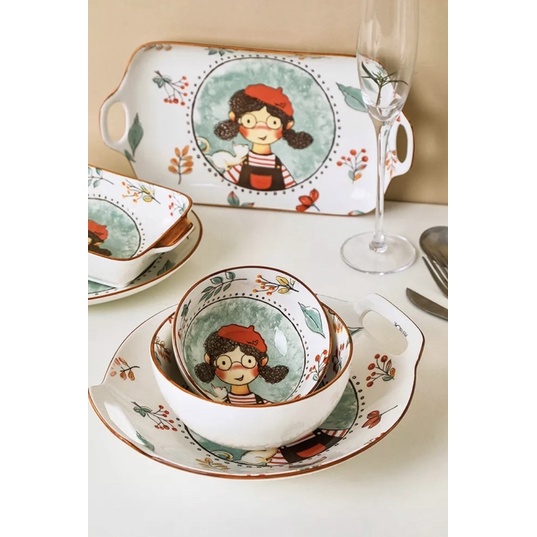 Piring keramik Cartoon Fairy Tale/Baking pan keramik/Baking Tray motif kartun/Piring makan keramik l
