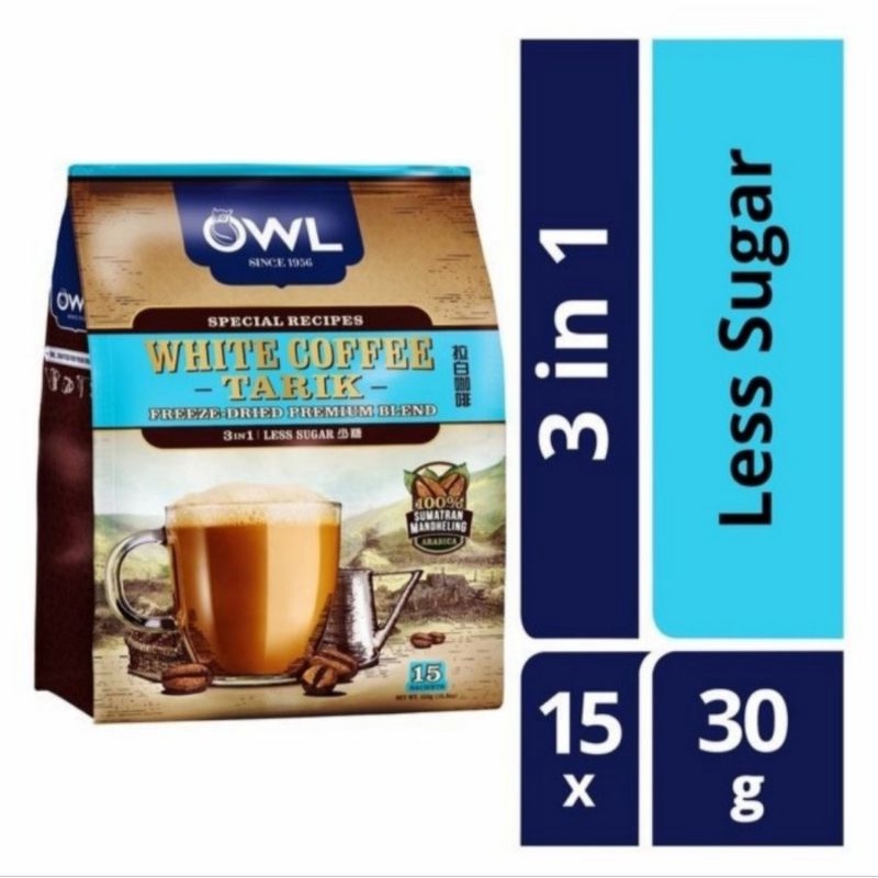 

Owl 3 in 1 Instant White Coffee Tarik Less Sugar