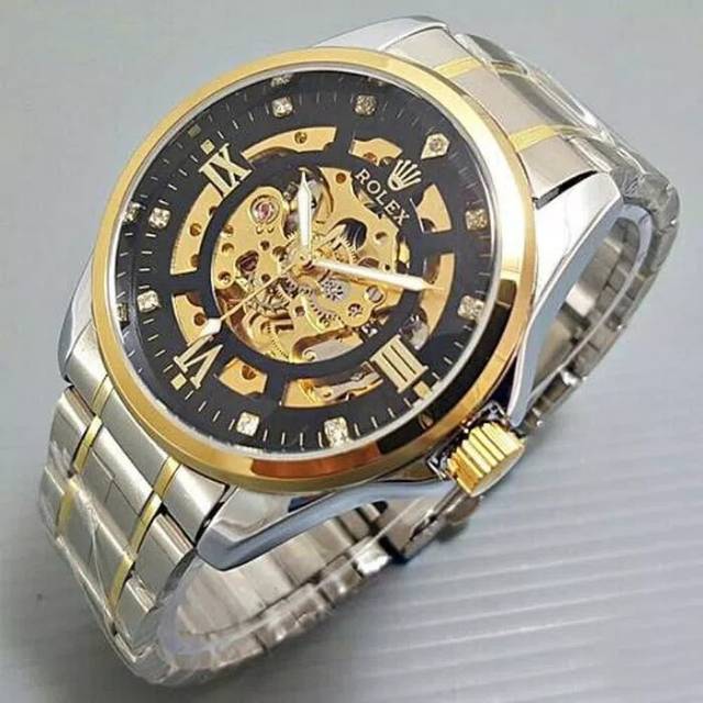 Jam Tangan Rolex Skeleton Super Mewah - Jam Tangan Pria Rolex Skeleton - Rolex Warna Black Gold