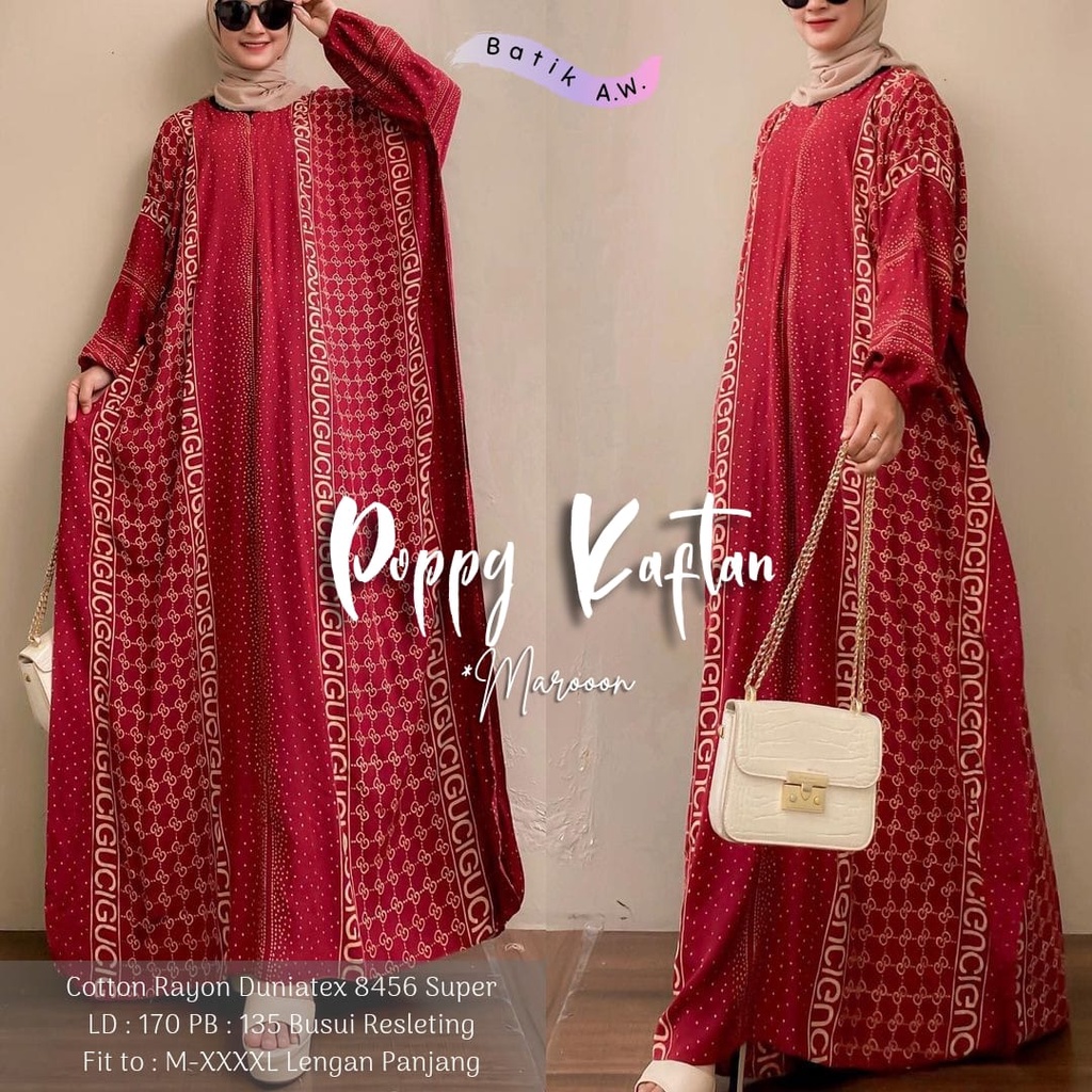 Batik A W - Popy Kaftan Wanita Jumbo XXXXL Motif Branded Gucci Busui Lengan Panjang Cotton Rayon Premium