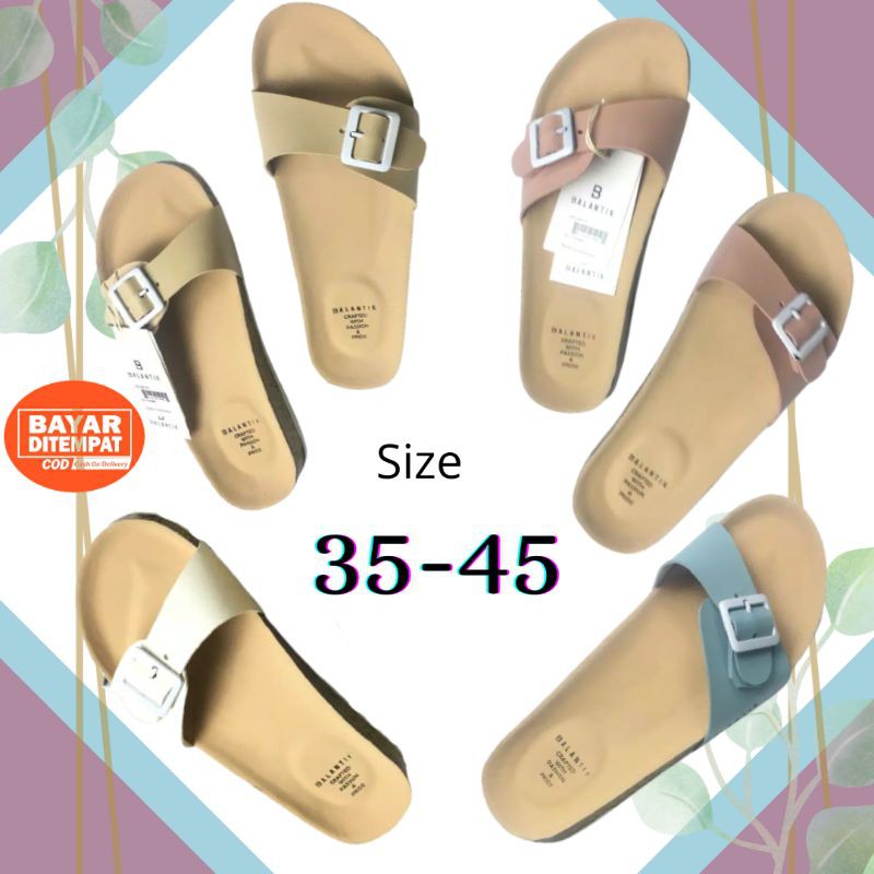 Slip Sandal Sendal Wanita Terbaru Selop Kekinian Murah Balantik Model Red Apple/Birken Gesper/Ban1