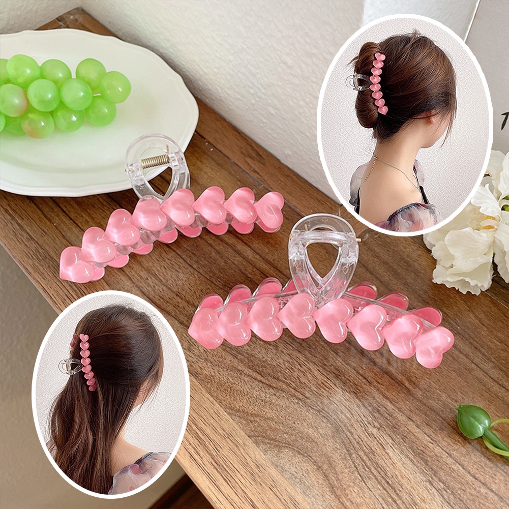 Jepit Rambut Ekor Kuda Bentuk Hati Warna Pink Bahan Akrilik Untuk Aksesoris Perempuan