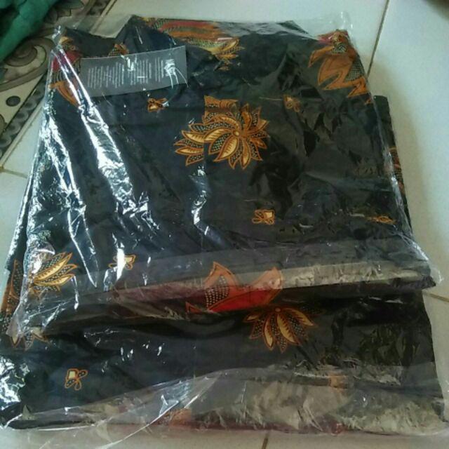 Kemeja Batik Pria Modern Sogan Original Kipas Hitam Diskon Murah Bunga Mahkota Salju Biru  Terlaris