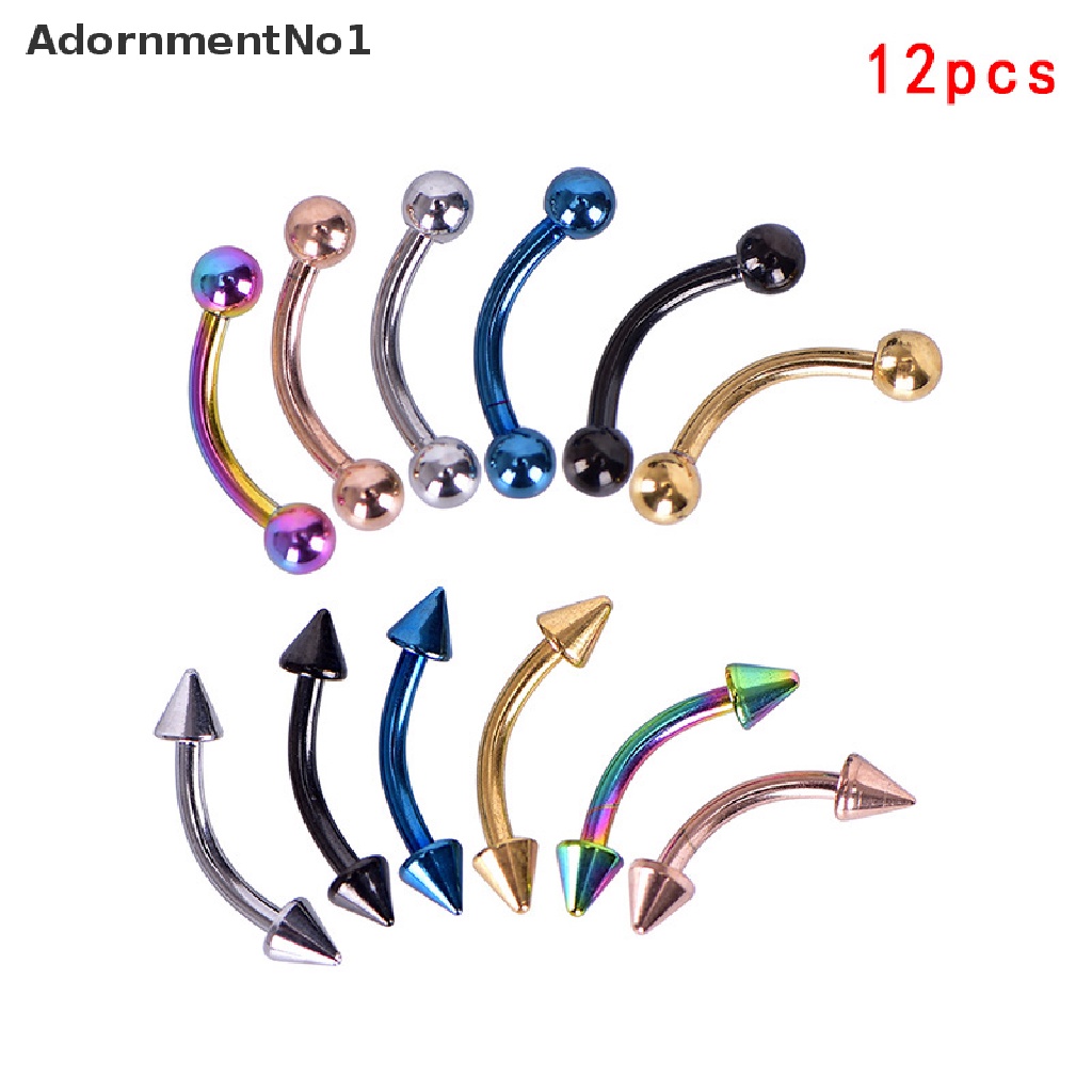 (AdornmentNo1) 12pcs / Set Anting Tindik Alis / Bibir / Tubuh Bentuk Barbel Lengkung Untuk Wanita