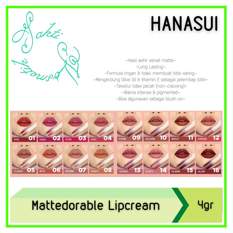 Jual COD Hanasui Mattedorable Lipcream 4gr Lipstik Lipen Liven