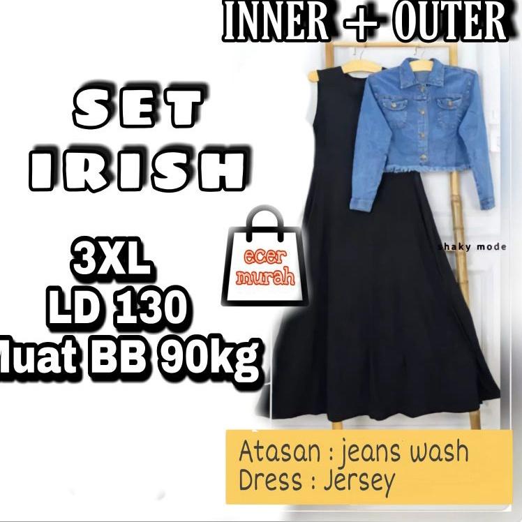 "Pas31au22ᵂ" DRESS SET OUTER JEANS CROP WANITA JUMBO LD 130