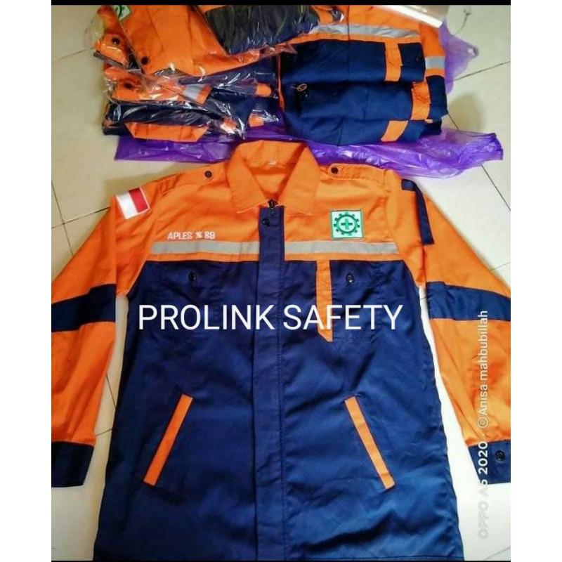 SERAGAM SAFETY PREMIUM ORANYE DONGKER BAHAN CATON RESLETING