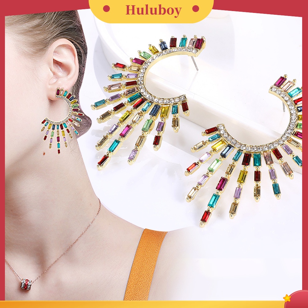 Hu Hu Hu Hu Hu Alat Bantu Pasang Kacamata♡ Anting Tusuk Bentuk C Desain Bunga Matahari Aksen Berlian Imitasi Untuk Wanita