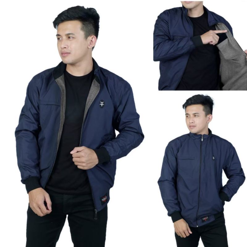 Jaket pria IKC 002 distro cbr six Bandung hoodie dua sisi bolak balik keren grosir pakaian pria H0D7-Sgm Navy