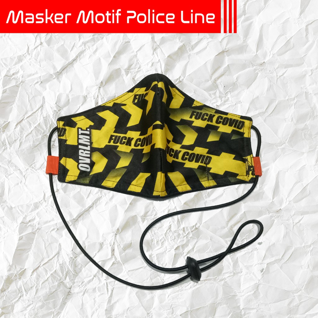 Masker overlimit Police Line masker Kain Pria Wanita Cowok Cewek Tali Karet Elastis 3 PLY 91/100