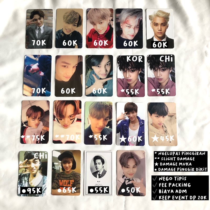 PHOTOCARD PC POCA KAI KIM JONGIN JONG IN PHOTO CARD ALBUM NON MAMA A B CHI PRESS CHINA GROWL ID XOXO