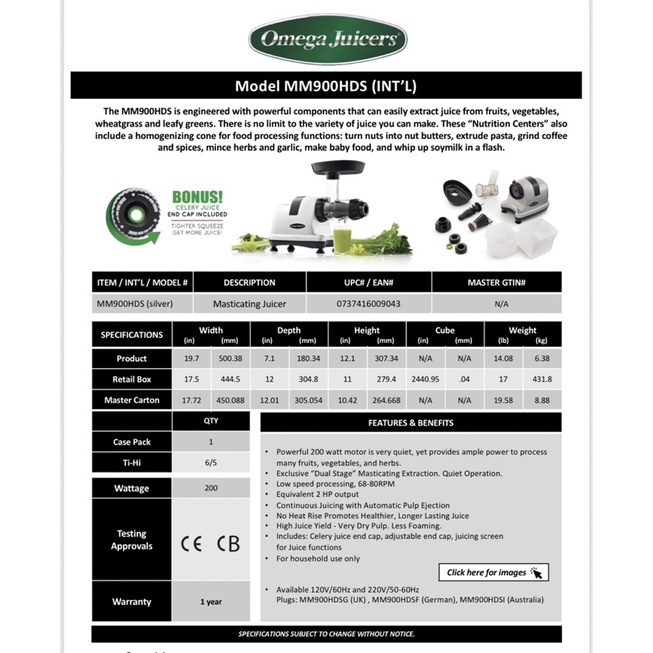 Omega Slow Juicer MM900HDS