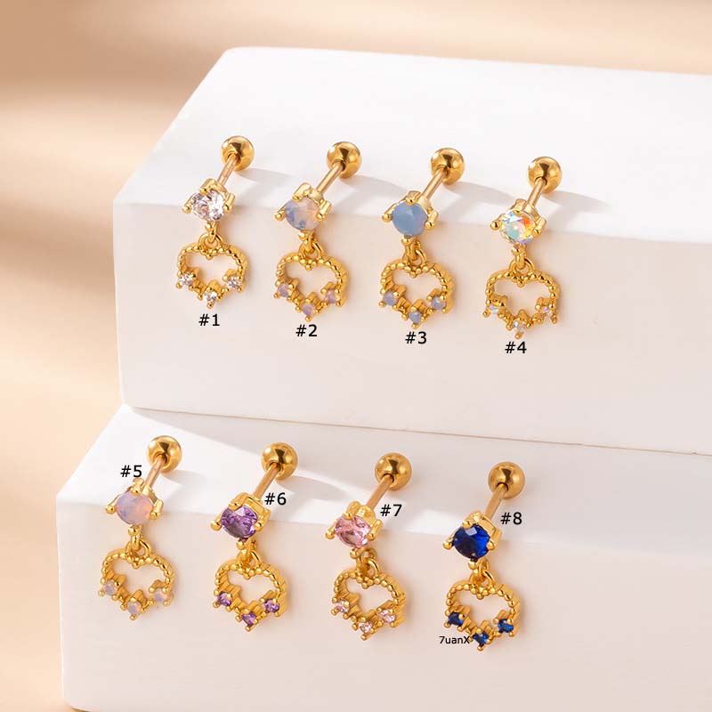 1pc Anting Tindik Bentuk Hati Hollow Ukuran 6mm Untuk Wanita