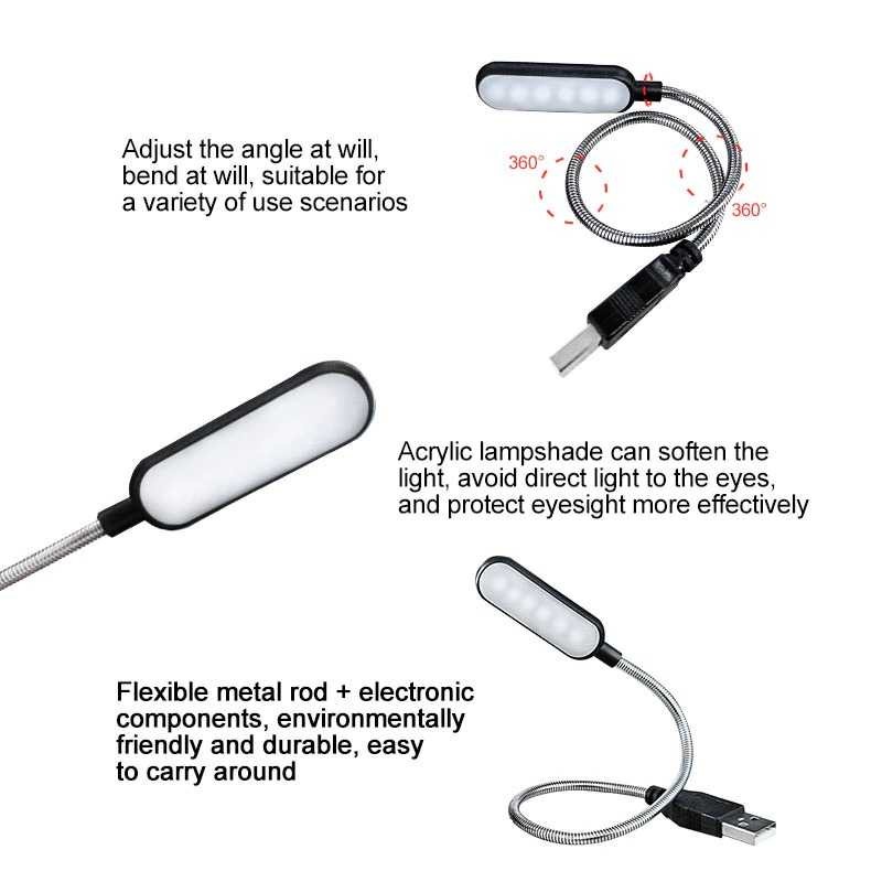 Lampu Belajar LED USB Metal Flexible 4 LED USB powered FM105 Hitam-4