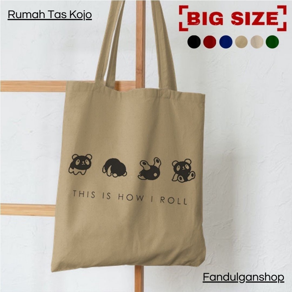 FLASH SALE 10.10 - TOTEBAG MOTIF PANDAROLL - RESLETING BAHAN KANVAS / DINIR 300 UKURAN 35X40 CM