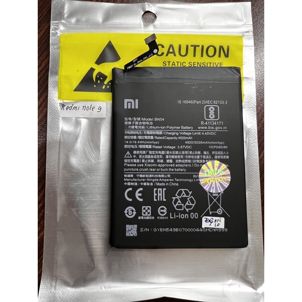 BATTERY BATERAI BATRE XIAOMI REDMI NOTE 9 BN54 ORIGINAL