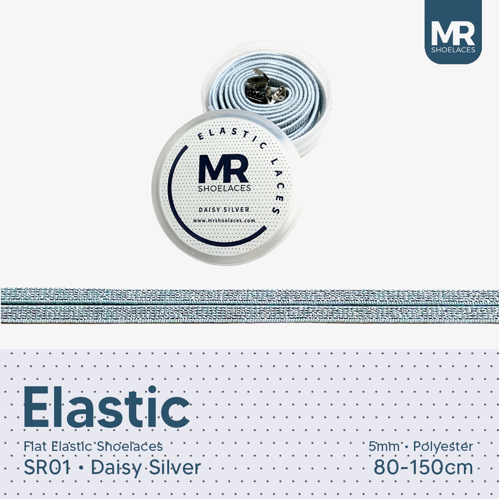 MR Shoelaces SR01 Elastic Daisy Silver Tali Sepatu Flat Elastis 80cm 100cm 120cm 150cm