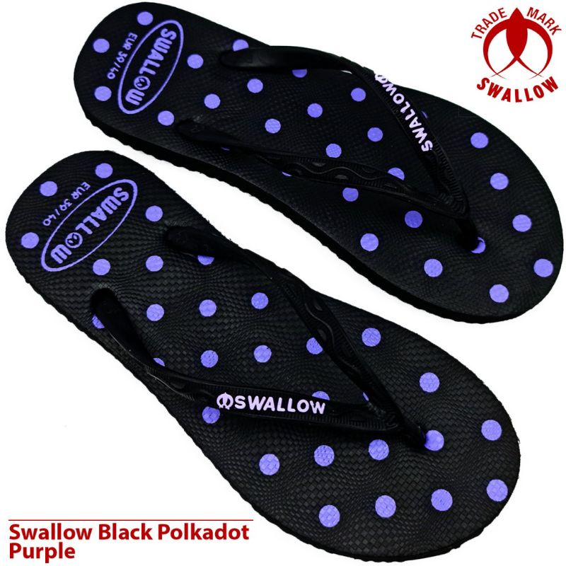 Sandal Jepit Karet Wanita Swallow Black Polkadot - Flip Flop Sandal