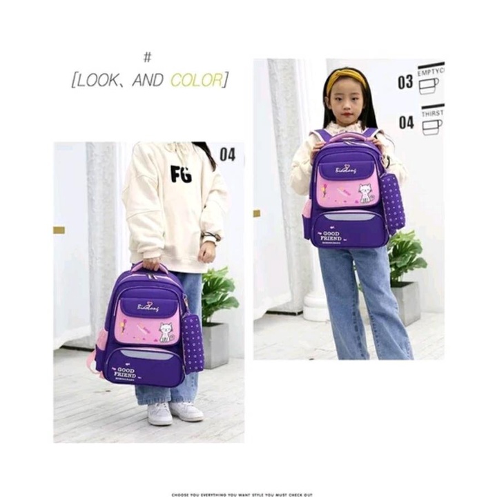 Tas Ransel Anak Perempuan Cat Free Tempat Pencil Tas Sekolah Anak TK SD