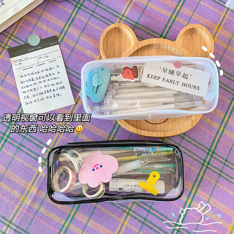 Tempat Pensil Portable Bahan Pvc Transparan Anti Air Untuk Pelajar