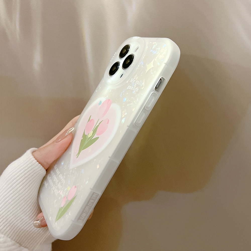 Case Pelindung Desain Tulip Pink Transparan Untuk Iphone 11 8 7 Plus SE2 XS XR 12 13 Mini PRO MAX