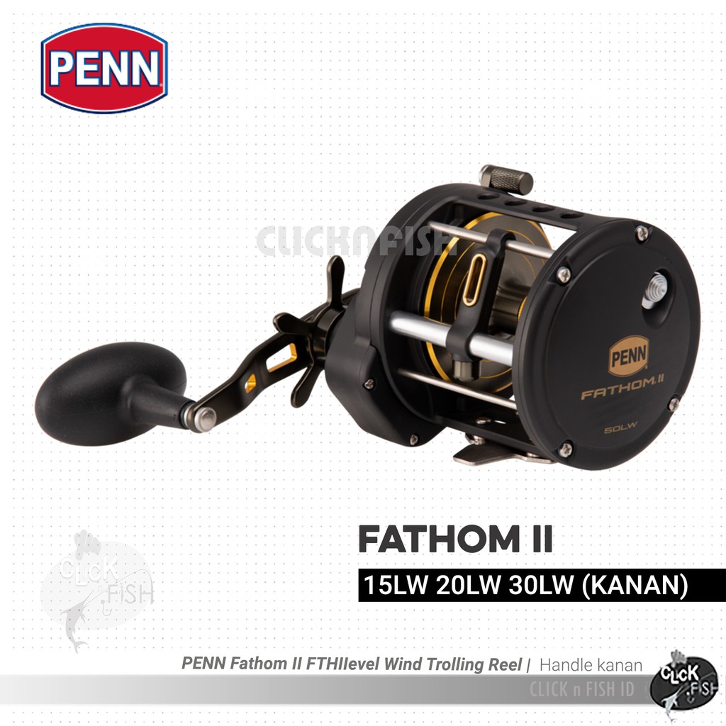 PENN Fathom II FTHII 15LW 20LW 30LW | Level Wind Trolling Reel - Handle kanan Full metal body 4+1 BB