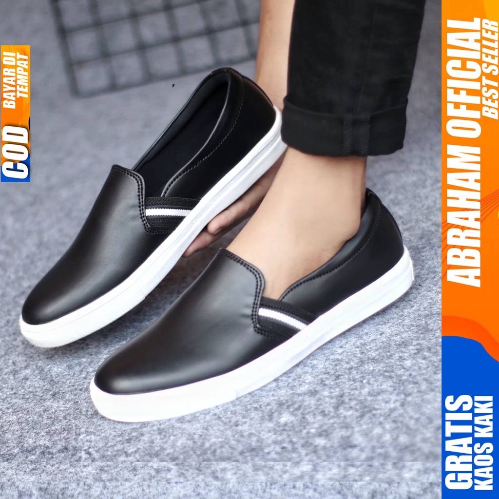 ABRAHAM Sepatu Slip On Casual Slop Kerja Hitam Pria