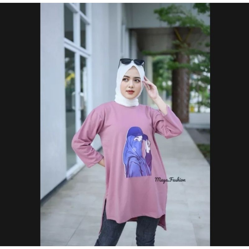 Baju Atasan Oversize Wanita/ Kaos Sablon Unik/ Tunik Jumbo Lengan Panjang/ Baju Sablon Terbaru 2022/ Baju Atasan Wanita Kekinian/ Baju Simple Trendy 2022