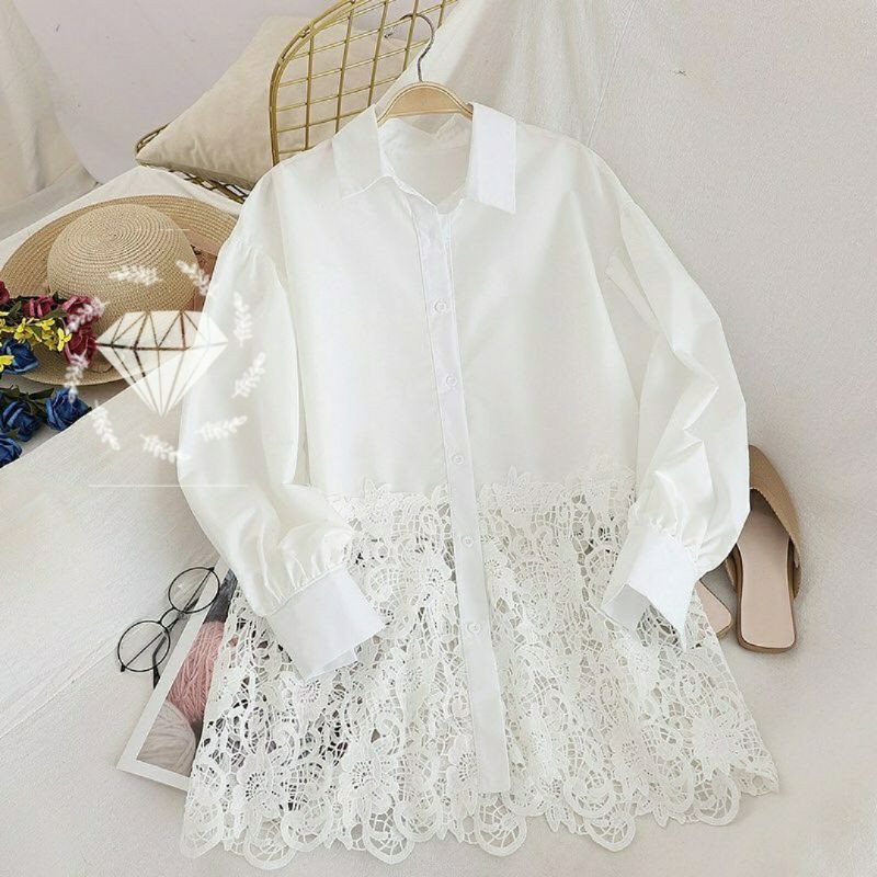 PCS BLOUSE FREDERIKA 3 UKURAN L XL XXL FASHION PAKAIAN  ATASAN WANITA BAHAN MOSCREPE KOMBI BRUKAT MR ADA VIDEO PRODUK ASLI