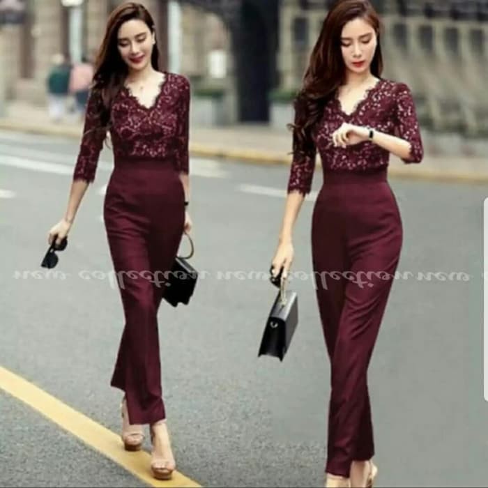 JUMPSUIT BROKAT MAROON    Terusan
