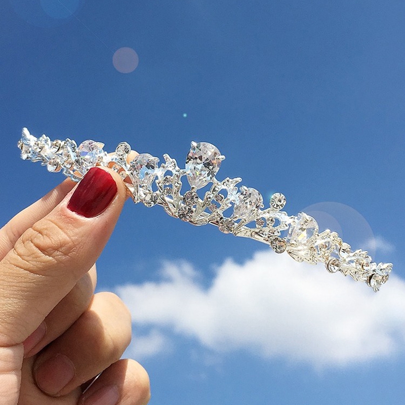 Luxury Leaf Design Zircon Tiara Headband Princess Crown