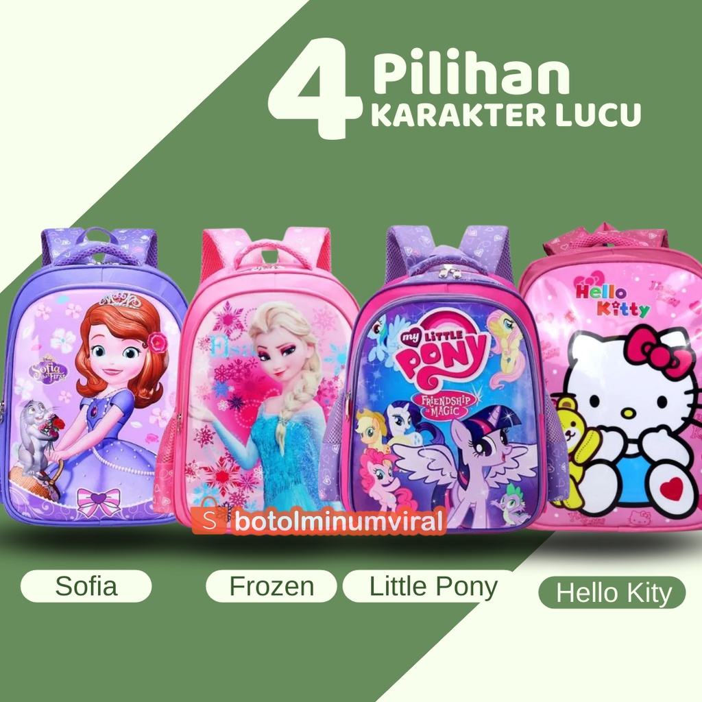 Tas Ransel Anak Sekolah Cewek Motif Disney Frozen Sofia Little Pony