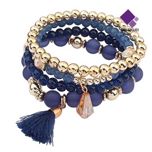 4pcs / Set Gelang Multilayer Bahan Resin Aksen Rumbai Gaya Etnik Untuk Wanita