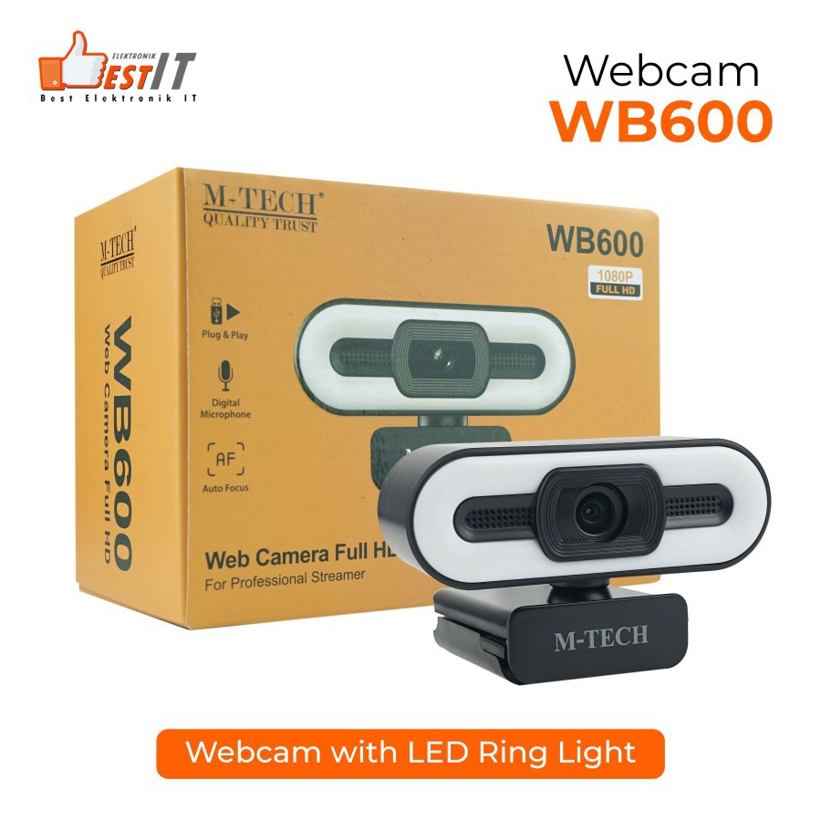 Webcam Mtech WB600 Camera 1080P Full HD LED Ring Light Autofocus