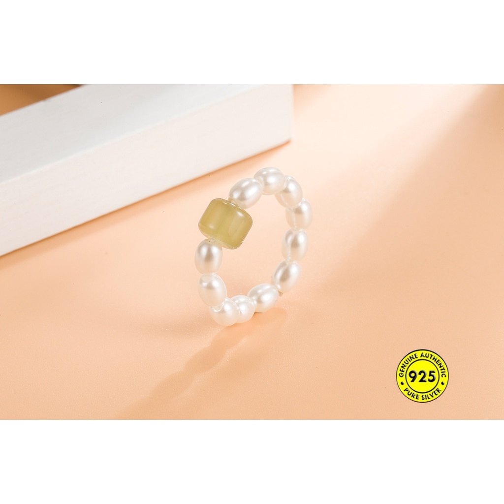 Original Cincin Tali Jasper Hias Mutiara Imitasi Ukuran Adjustable Untuk Wanita