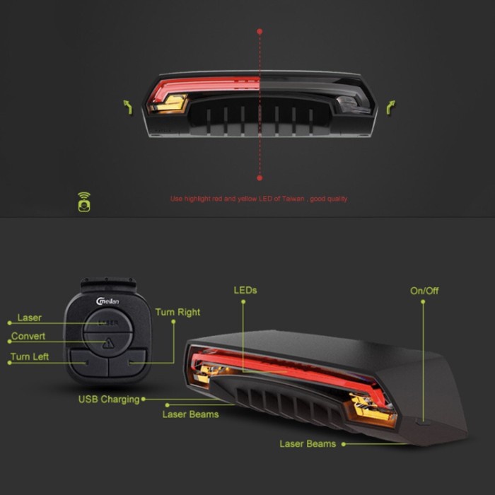 Lampu sepeda Meilan X5 smart lamp laser, led sein, stop lamp,wireless