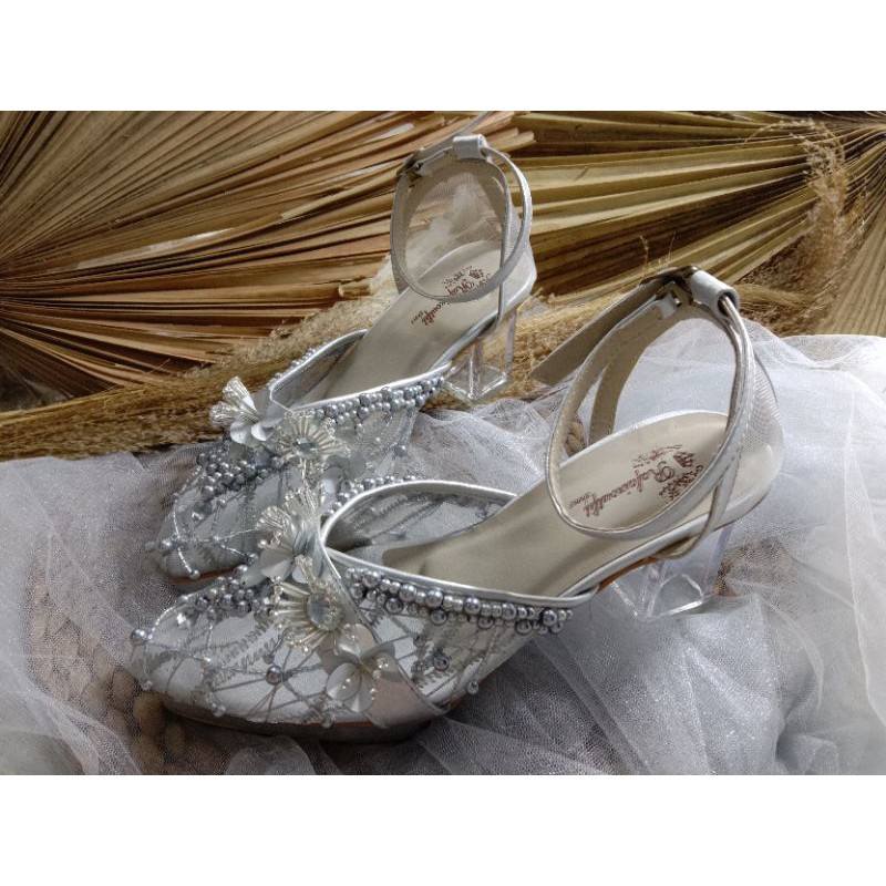 sepatu wedding Yohana silver cantik sepatu wanita cantik 7cm