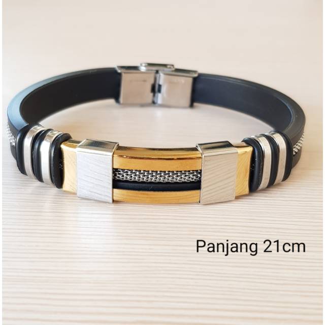 Gelang kulit cowok/ gelang pria import bahan stainless steel / gelang kulit import pria gold