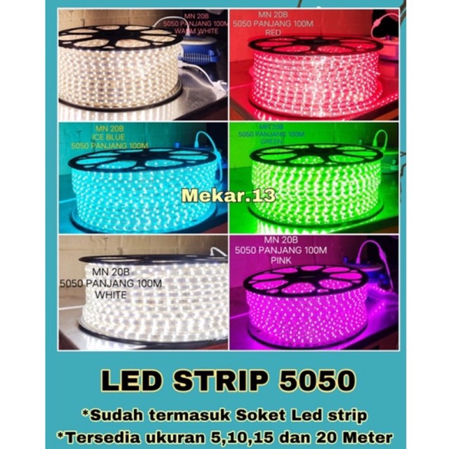 METERAN LAMPU LED STRIP 5050+Socket/SMD PER METER LED STRIP 5050 SMD