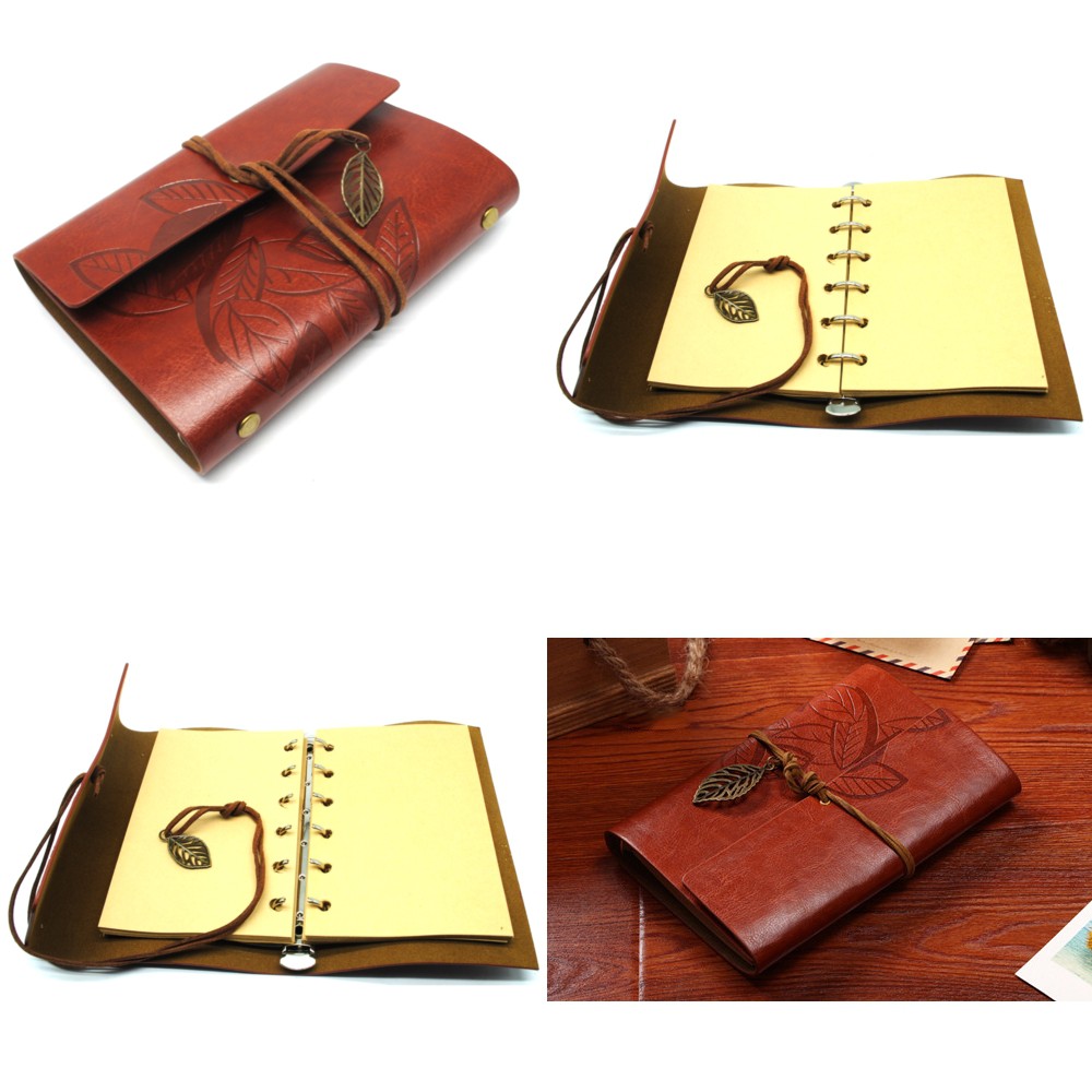 

PHANTACI Buku Catatan Binder Kulit Retro Leaf Kertas A6 - BSD666 - Brown