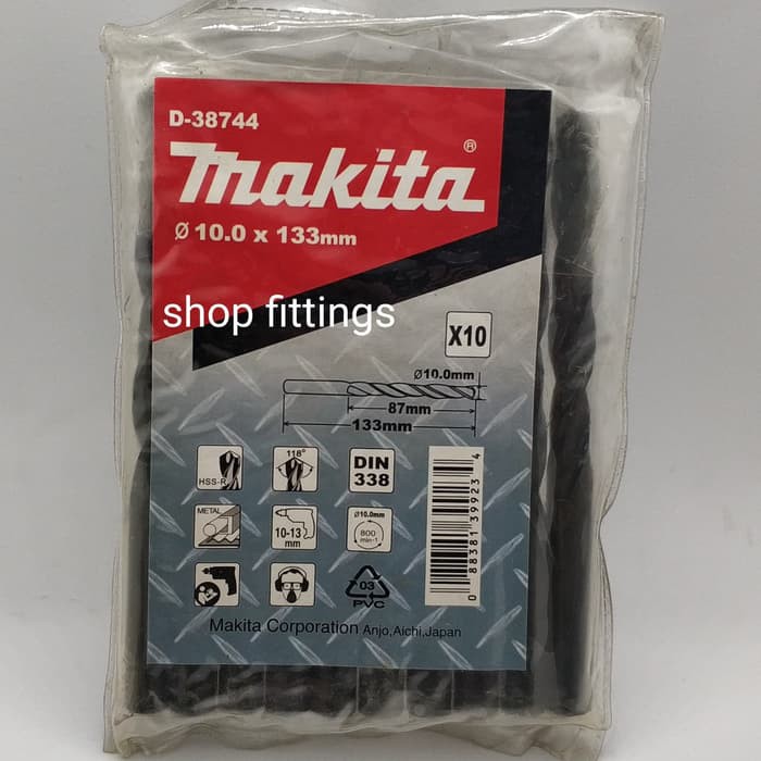 Makita Mata Bor 10mm Besi Kayu Alumunium HSS R Metal Drill Bit D 38744 X 1pcs