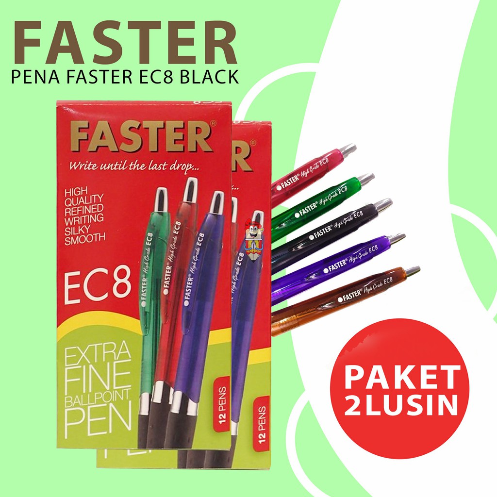 

PAKET HEMAT 2 lusin Pena Faster EC8 Black 0.7mm Retrack / cetekan