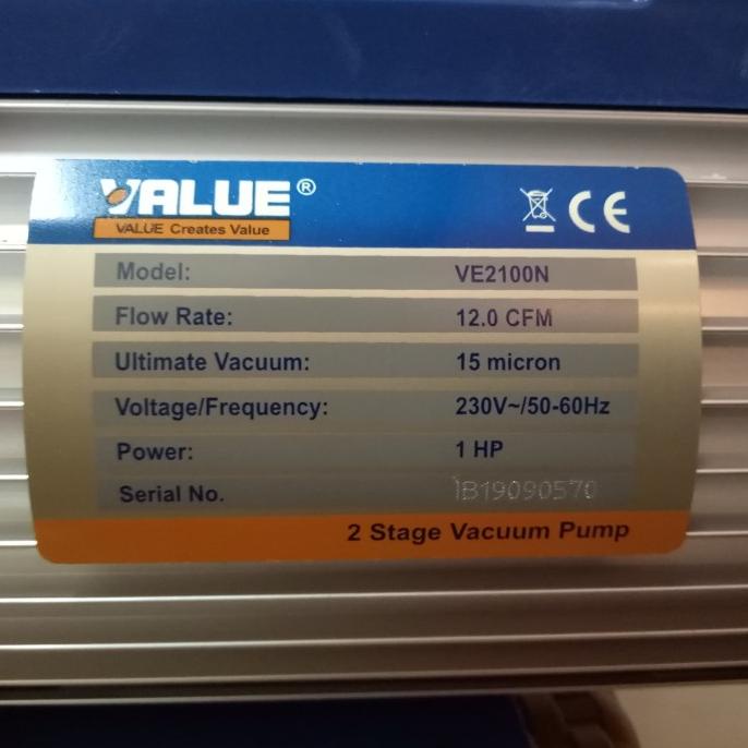 Value Ve2100N 1Pk Vacuum Pump 2Stage