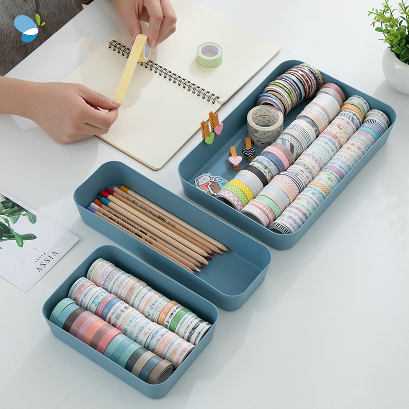 1Pc Kitchen Drawer Divider Plastic Storage Box/Makeup Cosmetics Storage Case/Home Desktop Stationery Organizer/Office Data Cable Organization Storage Box